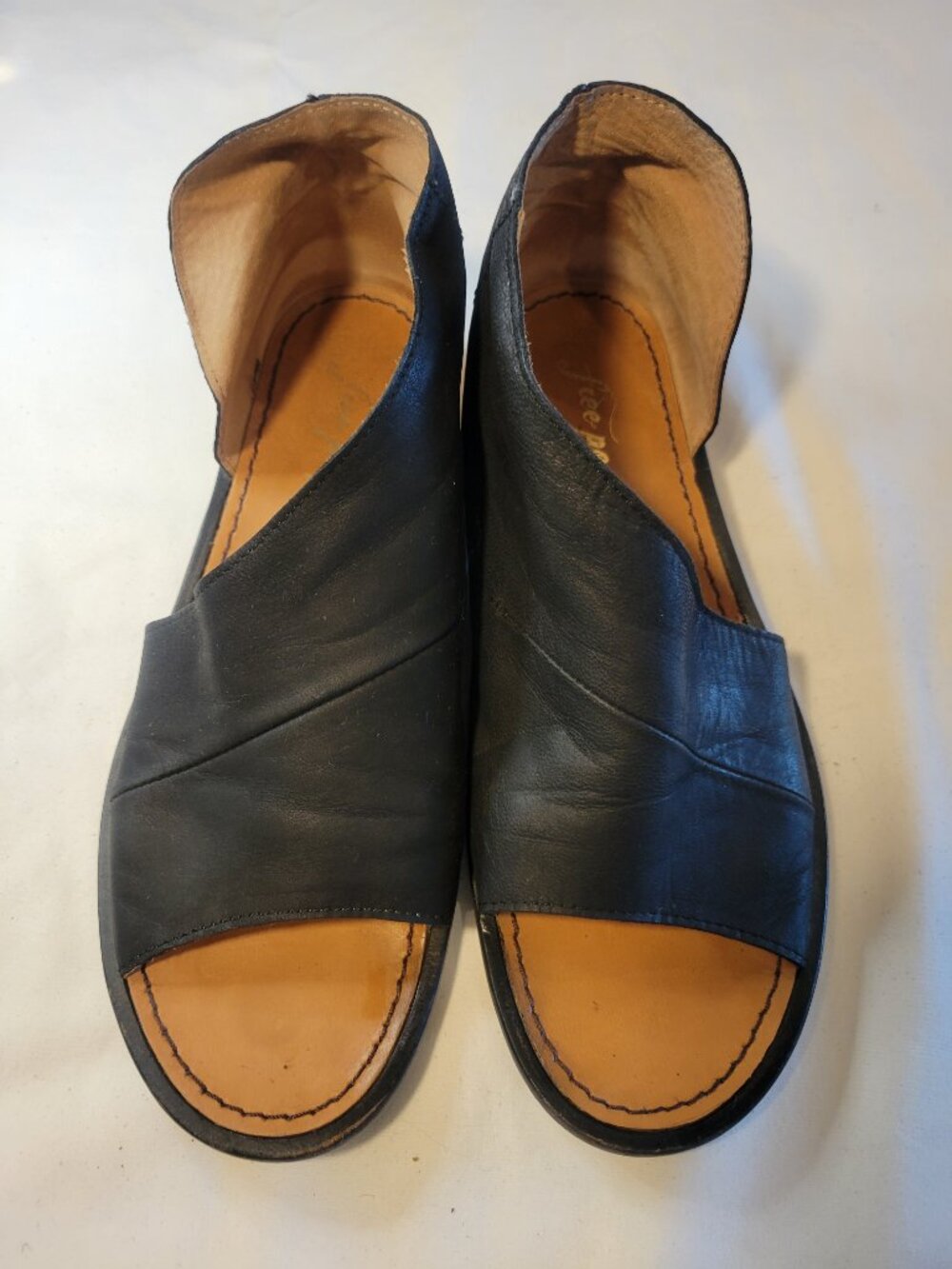 Free People Black Leather Slide Sandals Made in Spain Women's EU 37.5 US 7.5